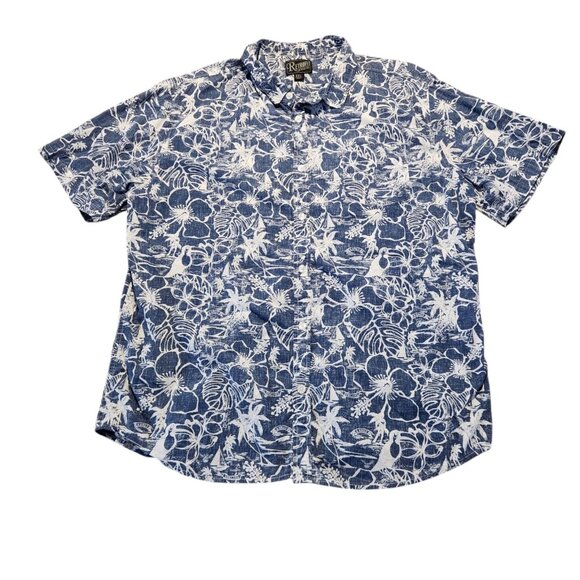 Retrofit Brand Hawaiian‎ Shirt Blue Tropical Hawaiian Palms Cotton Mens 2XL EUC - Picture 1 of 9